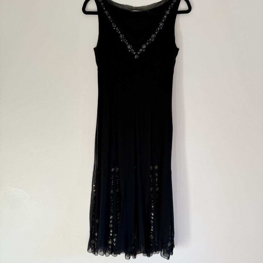 Elie Tahari 100% Silk Size 10 Dress Beaded With Slip Vintage 90s Babydoll‎ Midi